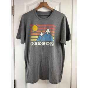 League Active Oregon Graphic Mountain Scene Short Sleeve T Shirt Gray Adult L